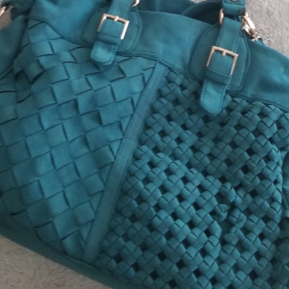 Urban Expressions Teal Woven Oversized Hand Bag - Picture 2 of 12